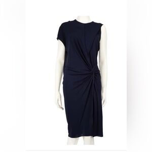 Helmut lang women faux wrap dress blue hip knot artsy flattering asymmterical